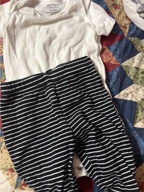 Carter's White Short-Sleeve Bodysuit with Black & White Striped Pants